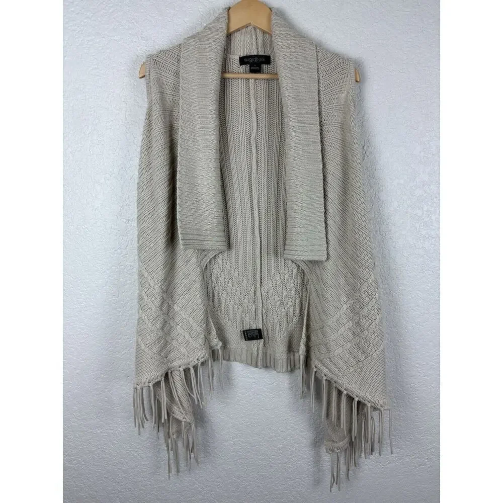 August Silk Womens‎ Shrug Cardigan Small Beige Fringe Western Grandma MINOR FLAW